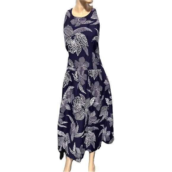 Lang Originals Vintage Navy White Midi Dress Drop Waist Cross Back Size 12 - Picture 2 of 12